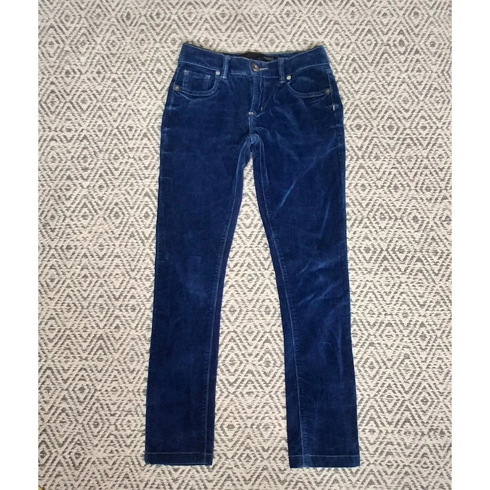 Animale Women's Blue Velvet Slim Fit Pants Made in Brazil *See Measurements